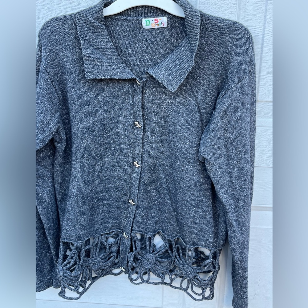 VTG Women D.S Sport cardigan sweater grey wool blend L